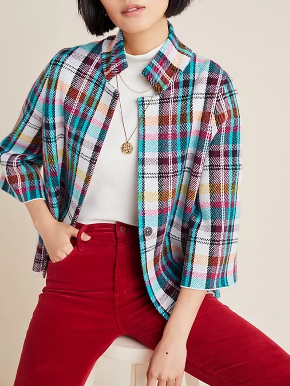 Anthropologie Rosetta Plaid Cropped Jacket Size Large